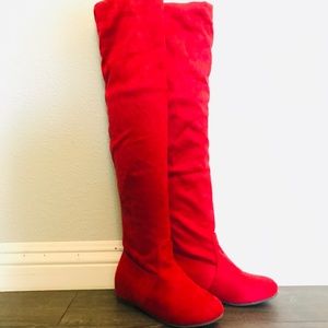 6 Red Suede  thigh high flat sole boots